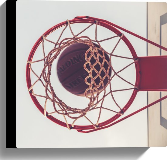 Canvas - Basket door Basketbal Heen - 30x30 cm Foto op Canvas Schilderij (Wanddecoratie op Canvas)