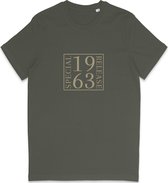 T Shirt Geboortedatum Print 1963 - Heren en Dames - Tekst Speciale Uitgave - Groen (Khaki) Maat S