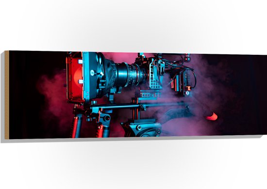 Hout - Professionele Fotocamra in de Rode Rook - 120x40 cm - 9 mm dik - Foto op Hout (Met Ophangsysteem)