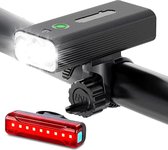 FIEZIO Fietsverlichting Set Oplaadbare USB Led Fietslamp Voor en Achter Aluminium - Waterproof IPX5 - 3 Lichtstanden
