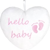 BRUBAKER Pluche Hart Hello Baby 25 CM - Baby Shower Gift - Kussen Hart van Pluche - Kussen Voor Pasgeborenen - Baby Meisje Roze