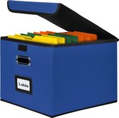 Opbergdozen met deksel, hangmappenbox van vezelplaat en papier in stijlvolle linnenlook, geschikt voor huis en kantoor, stock- en speelgoedopbergbox (marineblauw, 1 stuk). NL