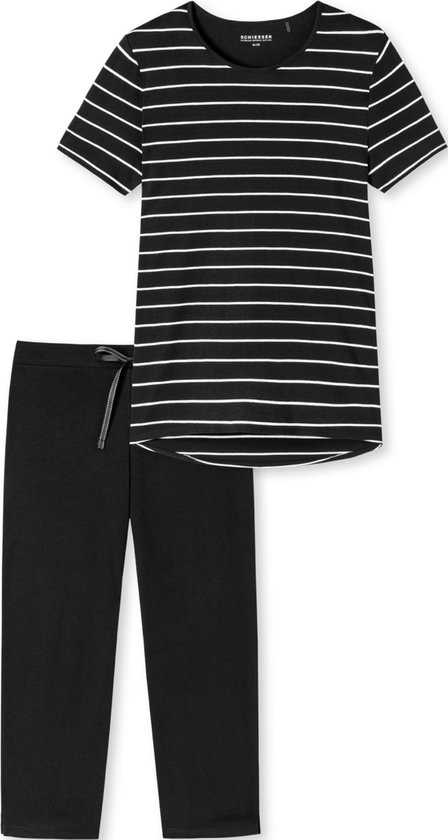 SCHIESSER selected! premium pyjamaset - dames pyjama 3/4-lang streepjes zwart - Maat: 42