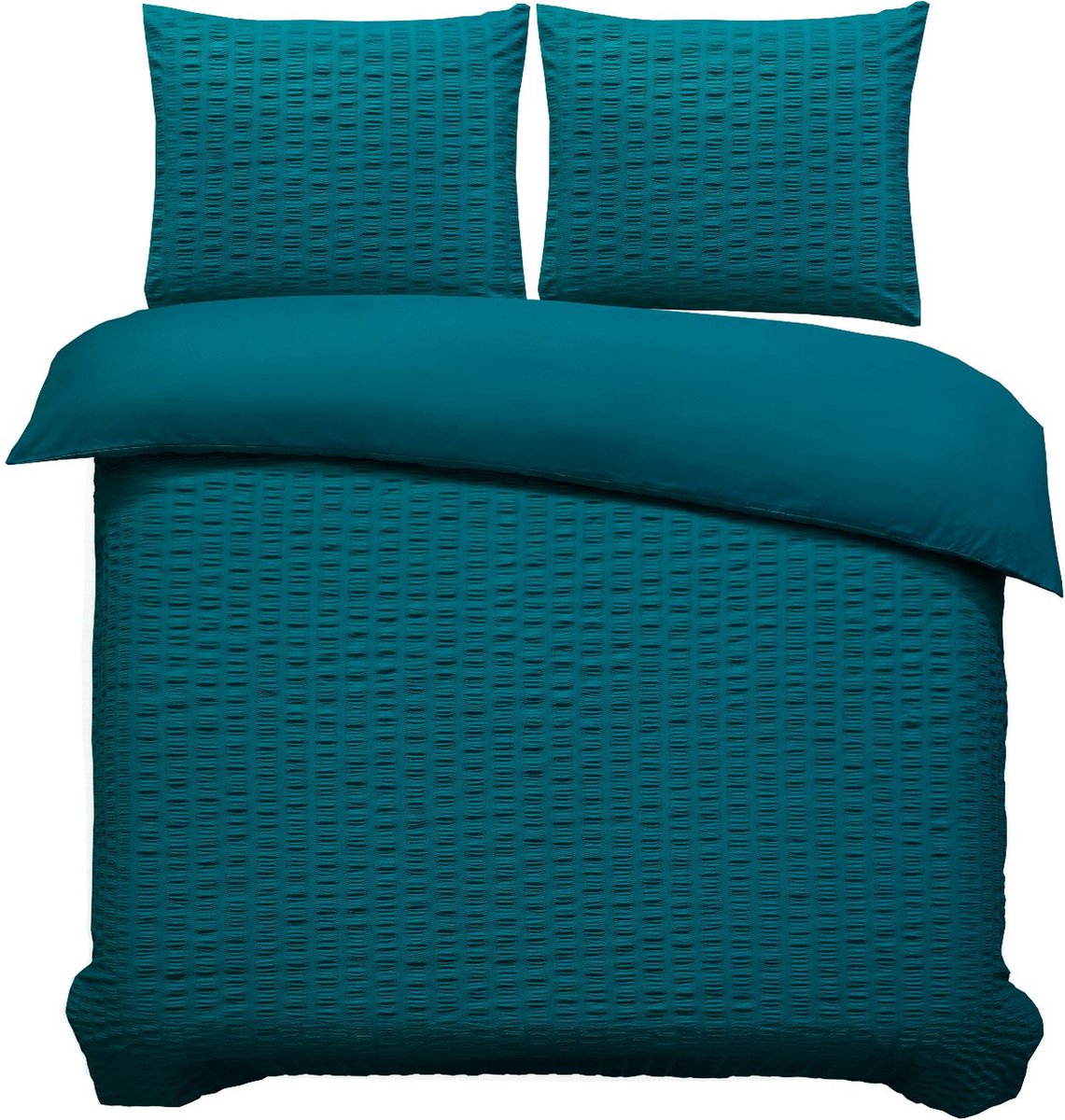 Husch Seersucker Dekbedovertrek - 200x200/220 - Petrol - Katoen - Ademend En Huidvriendelijk