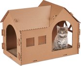 Relaxdays kattenhuis karton - met krabplank - kattenmeubel binnen - kattenmand met dak