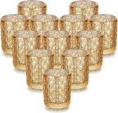 Theelichthouder kaarsenhouder glas goud - set van 12 kwik windlicht kaarsenstandaard voor theelichtjes kaarsen tafeldecoratie bruiloft party decoratie kerstdecoratie