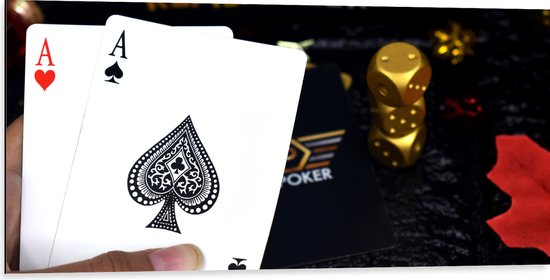 Dibond - Azen uit Kaartspel bij Pokeren - 100x50 cm Foto op Aluminium (Met Ophangsysteem)