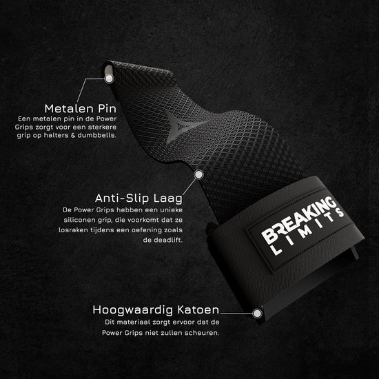 Breaking Limits Power Grips - Sangles de levage - Crochets de levage - Sangles de levage - Sangles de levage - Poignées de levage - Fitness, Crossfit & Musculation - 2 pièces - Zwart