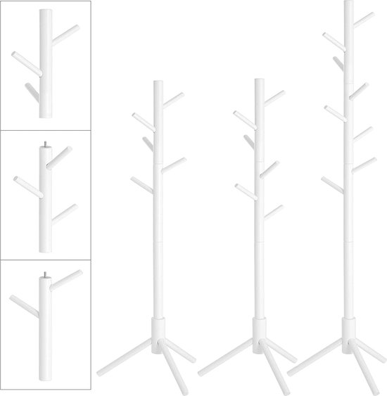 Rootz Kapstok - Vrijstaand - Kledingrek - Massief Hout - 8 Haken - Boomvormig - Grijs/Wit - 47 x 47 x 175 cm
