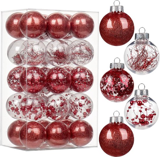 30 stuks 50 mm decoratieve kerstballen, kerstballen, glitterkerstboomversiering, delicate decoraties voor kerstboom, kerstbruiloftsfeest