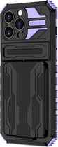 Hoesje geschikt voor iPhone 13 Pro Max - Backcover - Rugged Armor - Kickstand - Extra valbescherming - TPU - Zwart/Paars