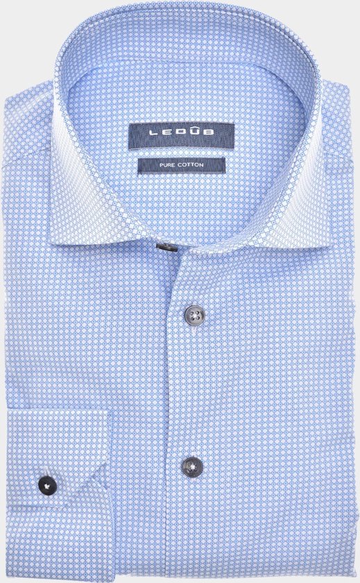 Ledub modern fit overhemd - lichtblauw dessin - Strijkvriendelijk - Boordmaat: 44