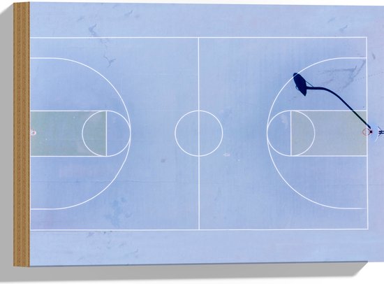 Hout - Bovenaanzicht van Basketbalveld - 40x30 cm - 9 mm dik - Foto op Hout (Met Ophangsysteem)