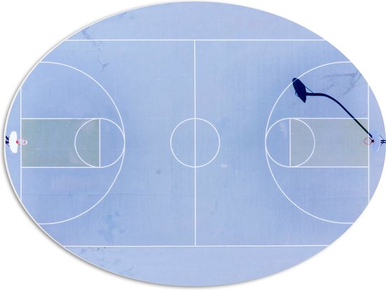 PVC Schuimplaat Ovaal - Bovenaanzicht van Basketbalveld - 68x51 cm Foto op Ovaal (Met Ophangsysteem)