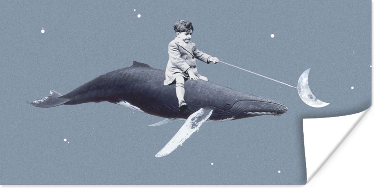 Poster Ruimte - Jongen - Maan - Walvis - 80x40 cm