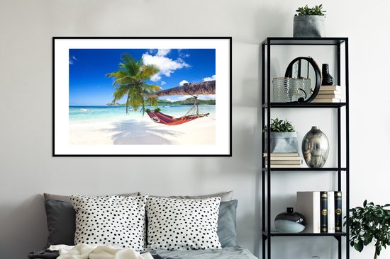 Cadre photo avec poster - Plage - Hamac - Mer - Palmier - 120x80 cm - Cadre poster