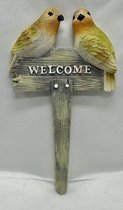 Polyresin deco tuinsteker met dierfiguur "welcome" - gele vogels - Hoogte 19 x 12 x 1 cm - Woonaccessoires - Woondecoratie - Tuinaccessoires - Tuindecoratie