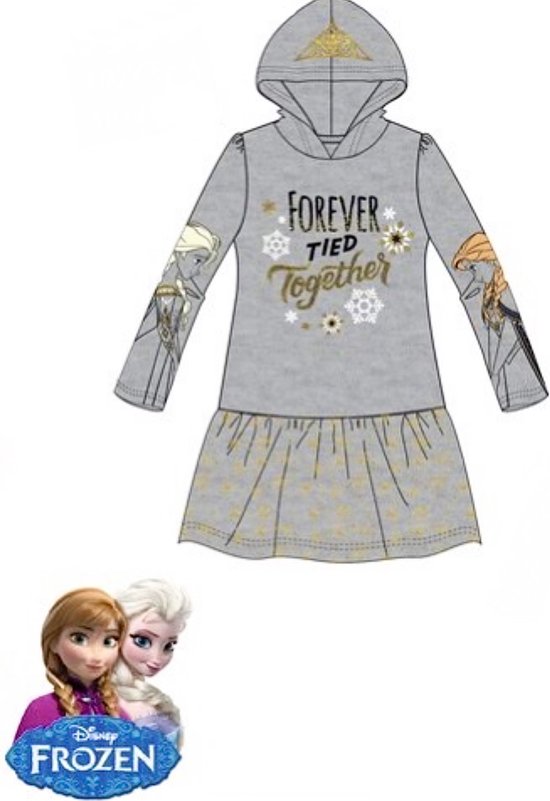 Disney Frozen Jurk - Sweaterstof - Grijs - Goudkleurige Glitterprint - Maat 122/128