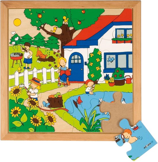 Educo Seizoenen Kinder Puzzel Zomer 34x34cm - 16 stukjes - Kinderpuzzels - Legpuzzel - Educatief speelgoed - Houtenpuzzel - Incl. Houtenframe - Vanaf 4 jaar