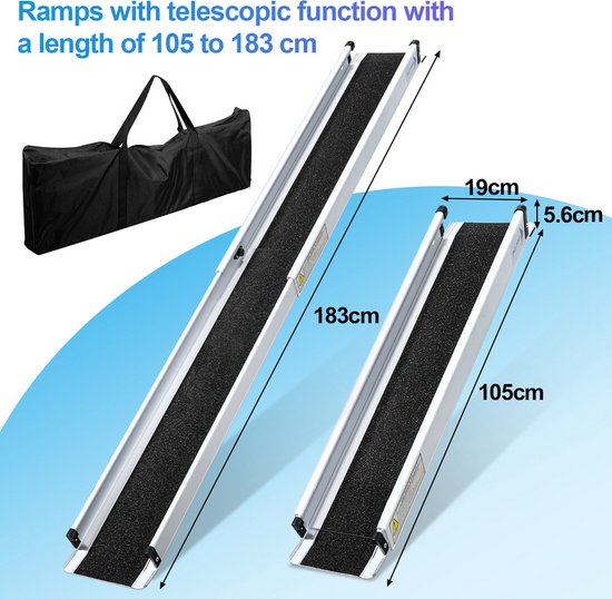 Rampe Portable 183cm - Rampe télescopique pour marcheurs Fauteuils roulants  - Rampe