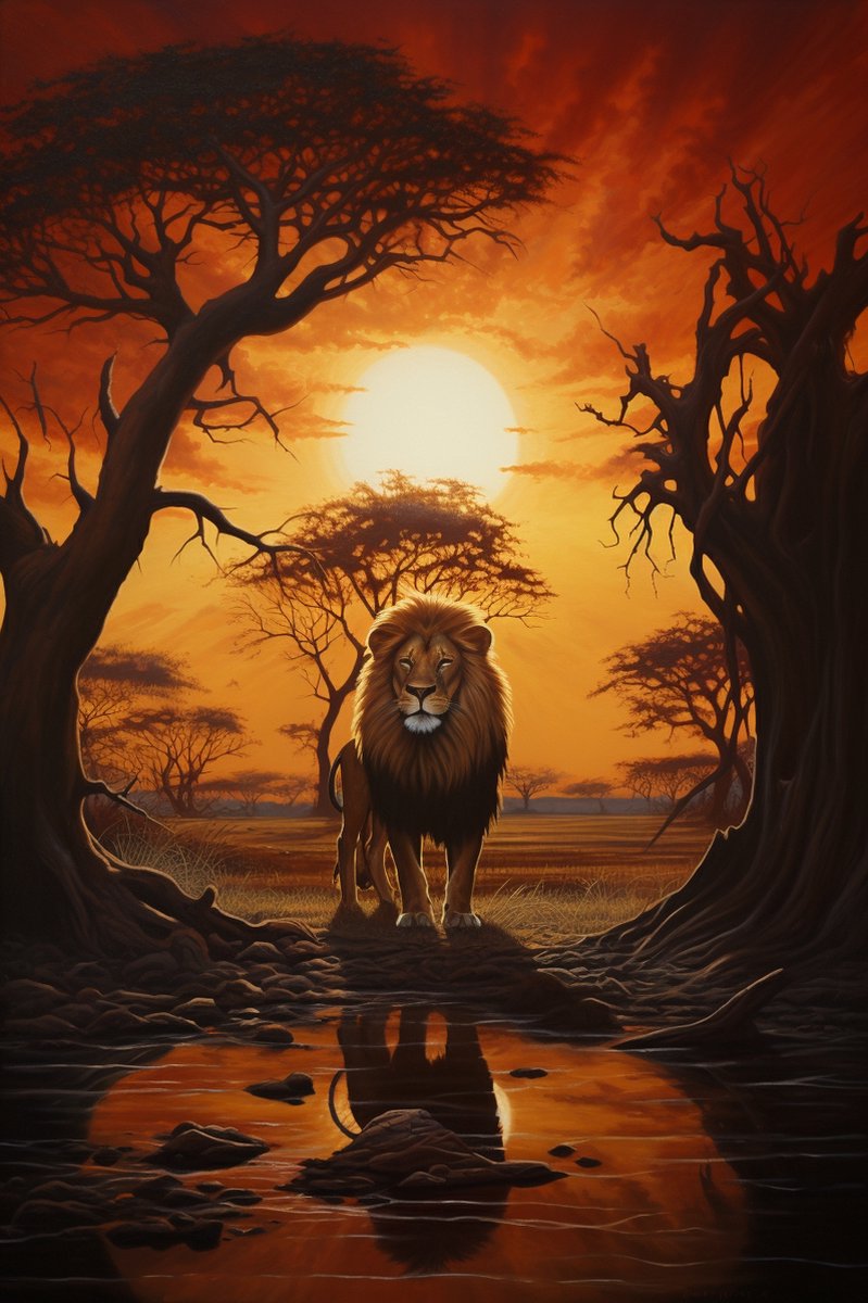 Affiche Lions | Affiche Lion | Affiche ambiance | Roi Lion | Coucher de soleil |... | bol