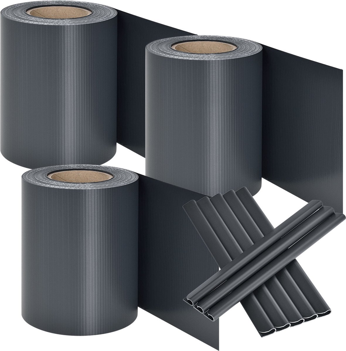 PVC Privacystrips - 3 stuks - 35 meter - Antraciet - Incl. Bevestigingsklemmen