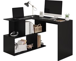 BukkitBow - Hoekbureau met opbergvakken (40X100X77CM & 50X80X77CM) - Zwart