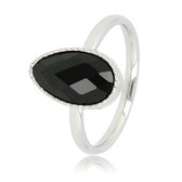 My Bendel - Zilveren ring met getwist randje en zwarte glassteen - Zilveren ring met getwist randje en zwarte glassteen - Met luxe cadeauverpakking