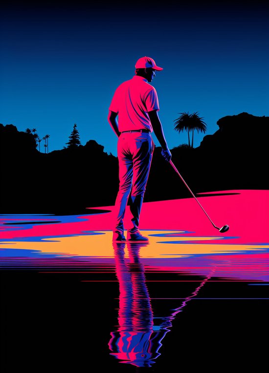 Neon Poster | Golf Poster | Poster Golfer | Pop Poster | Pop Art | 61x91cm | Woondecoratie | Muurposter | Geschikt om in te lijsten