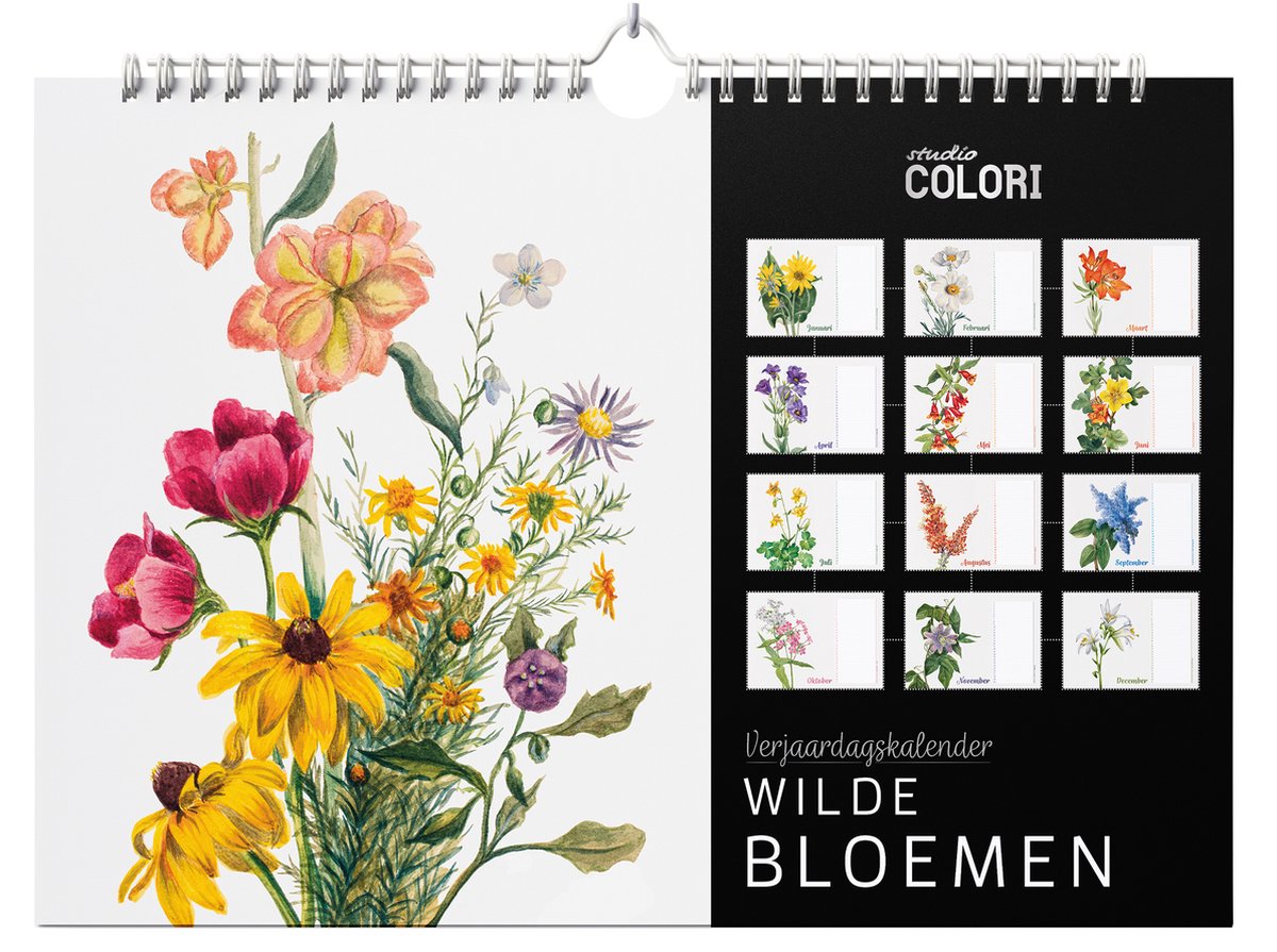 Verjaardagskalender Wilde bloemen - Wandkalender A4 - Niet jaargebonden - Studio Colori