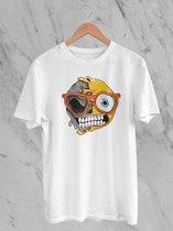 Feel Free - Halloween T-Shirt - Smiley: Grimassen Nerd gezicht - Maat XL - Kleur Wit