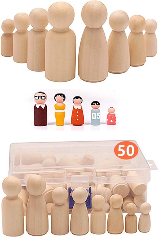 Paquet de 50 personnes en bois pour enfants, peinture, figurines de jouets  en bois
