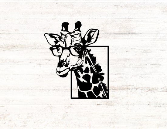 Djemzy - muurdecoratie woonkamer - wanddecoratie - hout - zwart - dieren - giraf met bril - MDF 6 mm