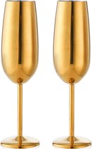 2-pack roestvrij staal champagneglas 6oz onbreekbaar goud champagnefluiten draagbare metalen wijnbeker onbreekbaar drinkgerei met steel voor cocktail dagelijks formeel
