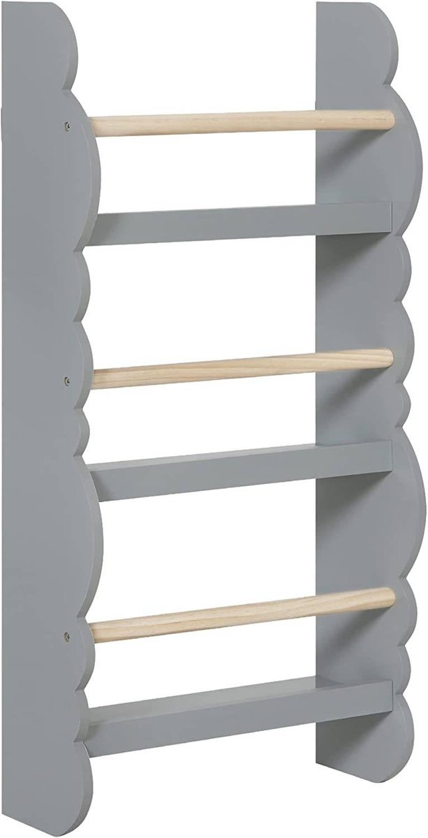 BukkitBow - Boekenkast voor Kinderen - Speelgoedkast / Boekenrek Kind – Houten Kast met Boekenplanken - Geschikt voor Kinderkamer - (42,5X14,5X80CM) - Grijs
