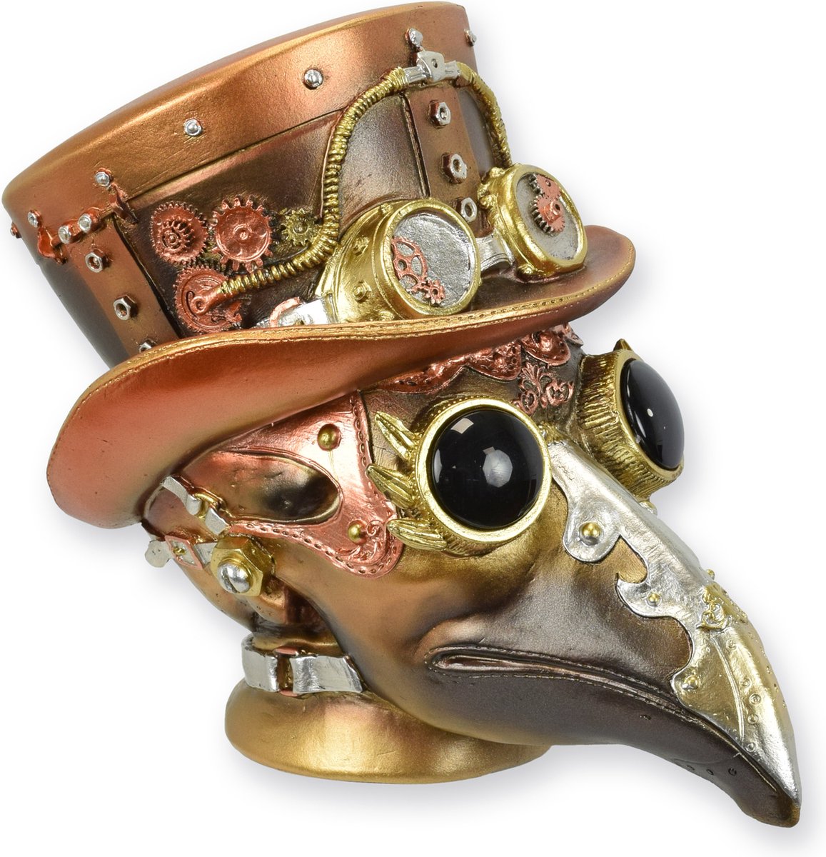 decostore Steampunk vogelkop SP17909 - A RESIN STEAMPUNK FIGURINE OF THE PLAGUE DOCTOR - materiaal polyresin - Decoratie de pest arts goud brons bruin