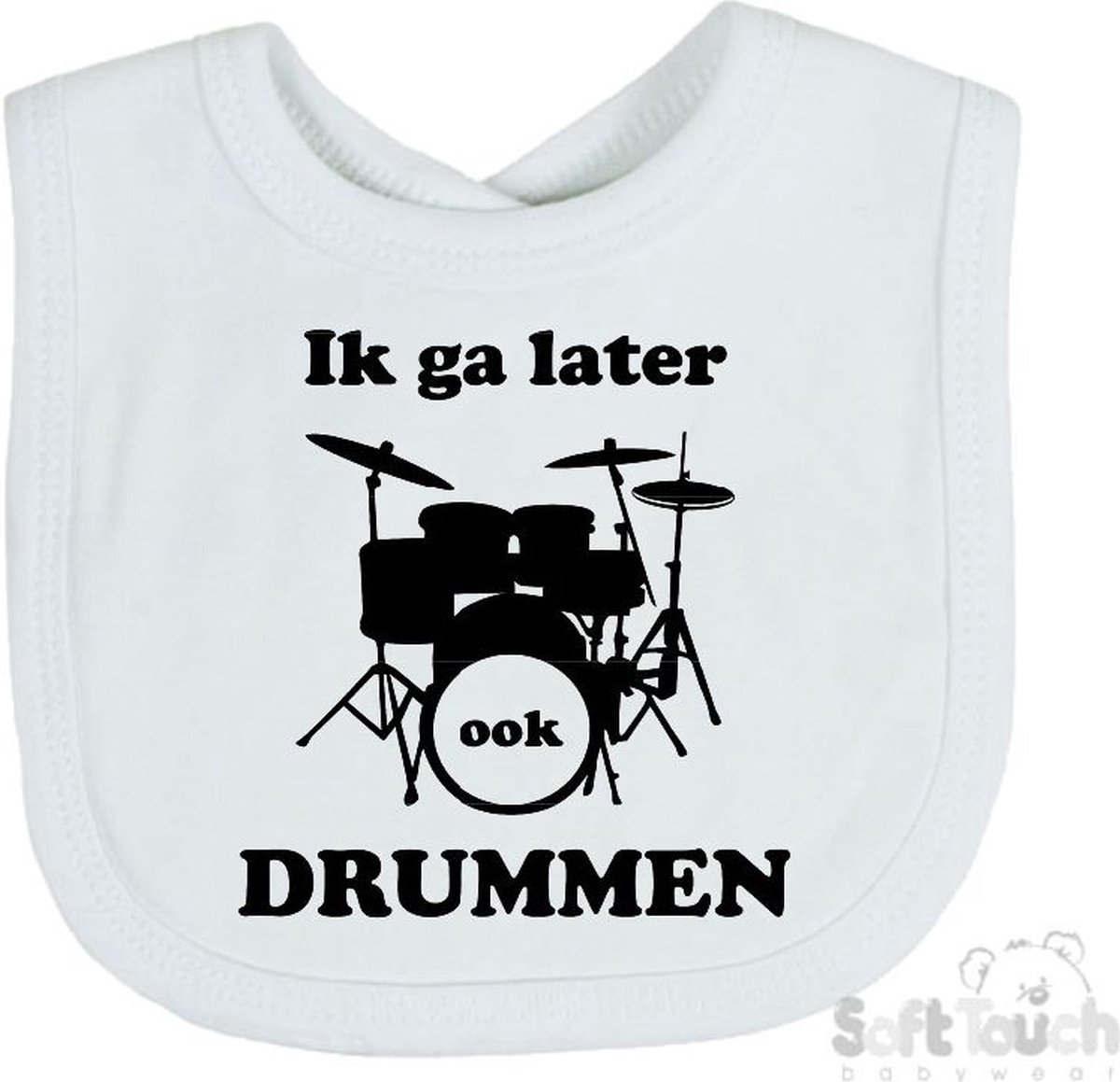 Goedkoopste Soft Touch Slabber Slabbetje Slab Ik ga later ook DRUMMEN Unisex Katoen Wit/zwart Maat 33x22 Cm