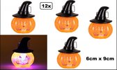 12x Pompoen Halloween lampje 6cm x 9cm - inclusief batterijen - Halloween horror griezel thema feest uitdeel evenement creepy