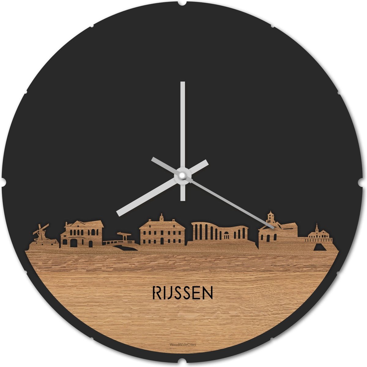 Skyline Klok Rond Rijssen Eikenhout - Ø 44 cm - Stil uurwerk - Wanddecoratie - Meer steden beschikbaar - Woonkamer idee - Woondecoratie - City Art - Steden kunst - Cadeau voor hem - Cadeau voor haar - Jubileum - Trouwerij - Housewarming -