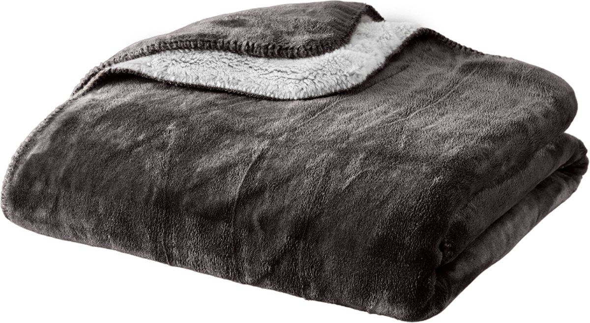 Plaids Cocooning - fleece deken - plaid - Cosy Bicolore Gris Foncé - Grijs - Superzachte fleece - 200 cm x 150 cm