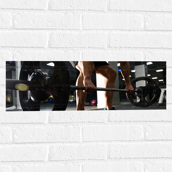 Foto: Muursticker mens spieren schoenen oefening sporten fitness sportschool gewichten 60x20 cm foto op muursticker
