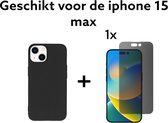 iphone 15 max hoesje zwart achterkant + 1x privacy screenprotector - apple iPhone 15 max black backcover + 1x pivacy tempered glass 3D