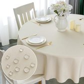 Rond tafelkleed, vlekafstotend, beige, diameter 150 cm, waterdicht, polyester, linnenlook voor tafel, eetkamer, restaurant, bescherming (beige, diameter 150 cm)