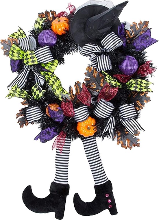 Halloweenkrans, 2023 Halloweendecoratiekrans voor voordeur, heksenkrans om op te... bol