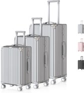Bol.com Voyagoux® - Reiskoffer set - Koffers - 3 stuks - S/M/L – Zilver aanbieding