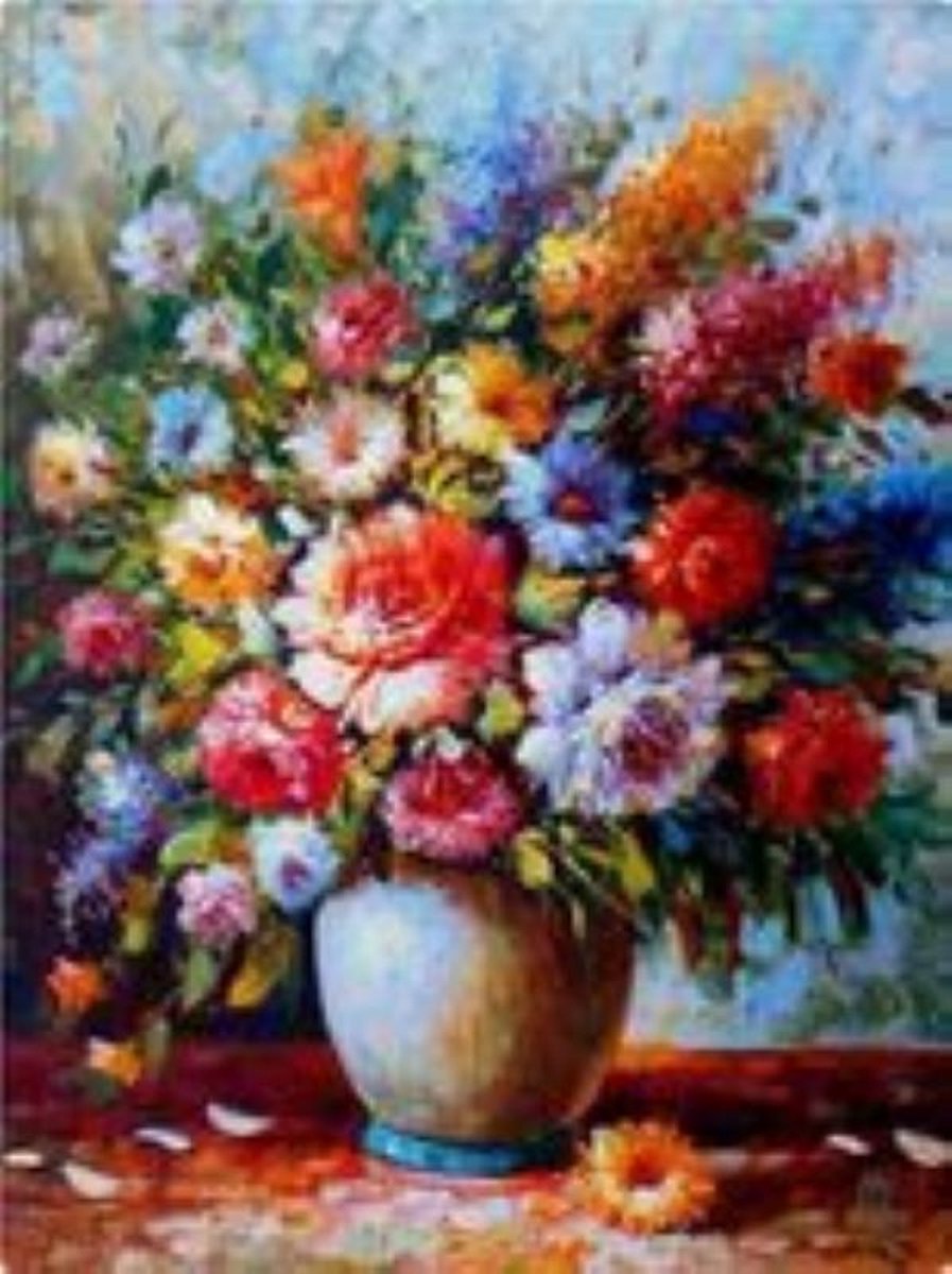 Diamond painting - vaas met bloemen - 60x40 cm - vierkante stenen