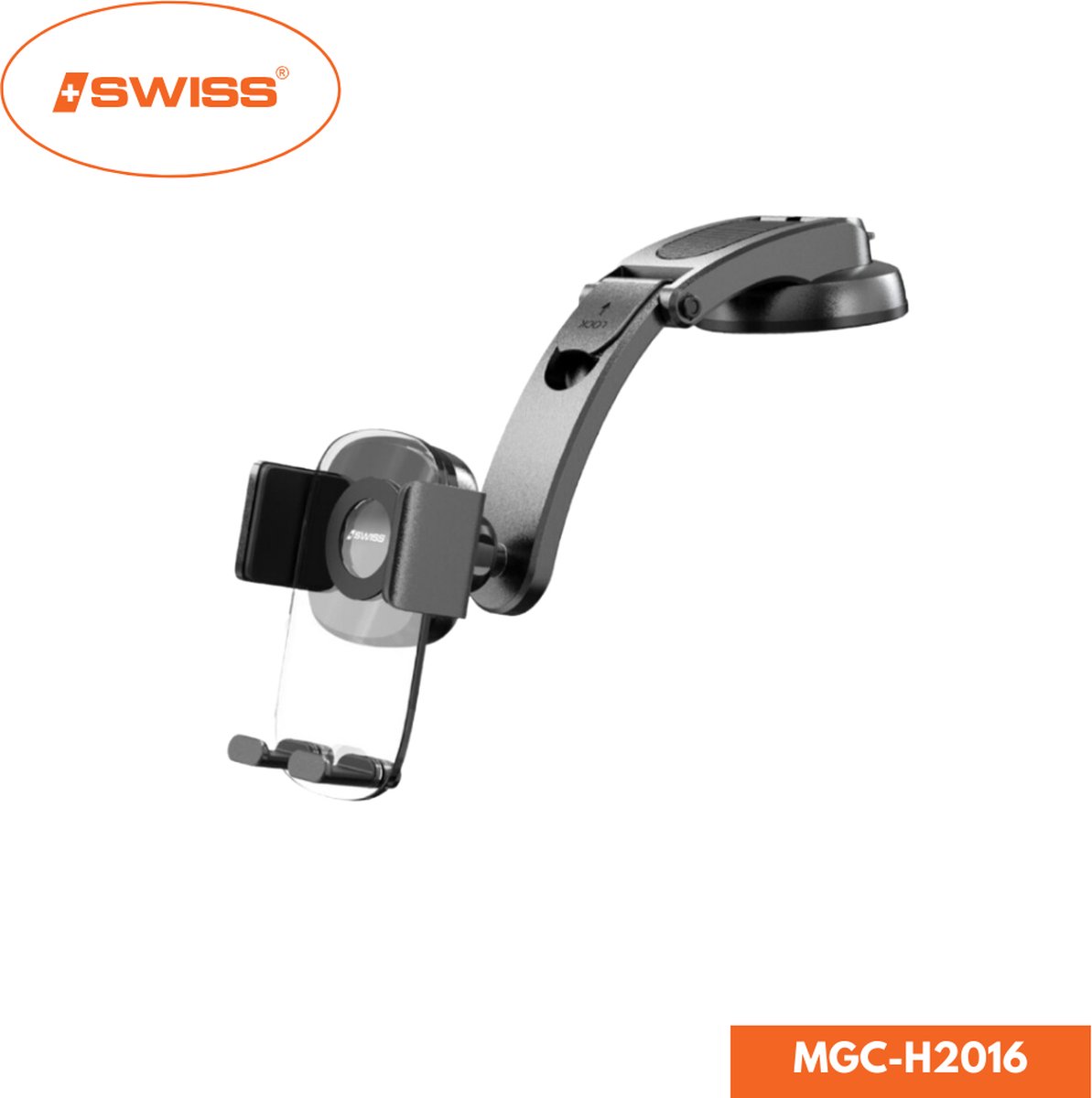 ISWISS Autohouder Opvouwbare Arm - Met Zuignap - Zwart - Universeel - 360 graden: Veilig en Handig Overal!
