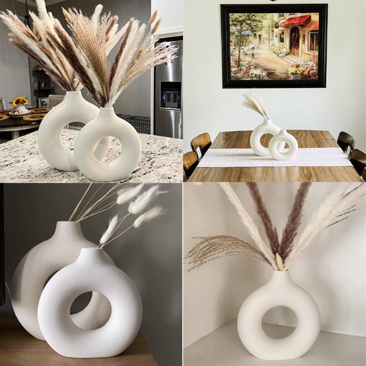 Vase Corail En Céramique Blanc Crème - Décoration Nordique, Pour Fleurs Séchées (herbe De La Pampa), Pièce Centrale De Table - 4