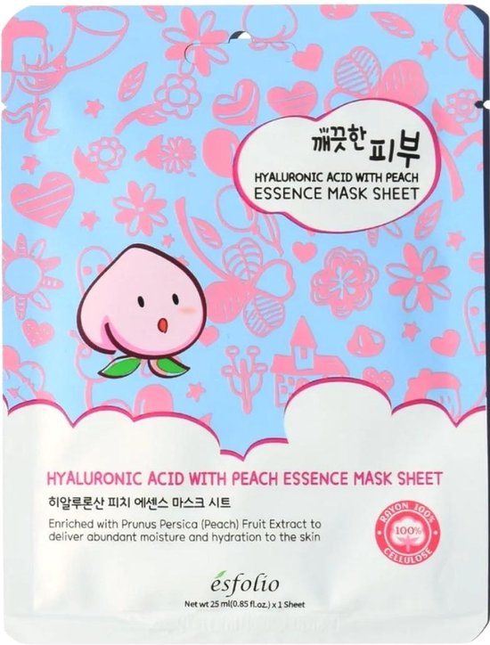 Esfolio Hyaluronic Acid With Peach Essence Face Mask Sheet - Korean Skincare