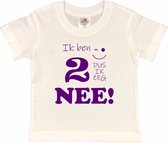 T-shirt Kinderen "Ik ben 2 dus ik zeg NEE!" | korte mouw | Wit/paars | maat 86/92